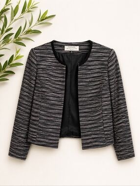 Tahari Arthur S. Levine Petite Cropped Jacket Blazer 14P Black Pink Tweed